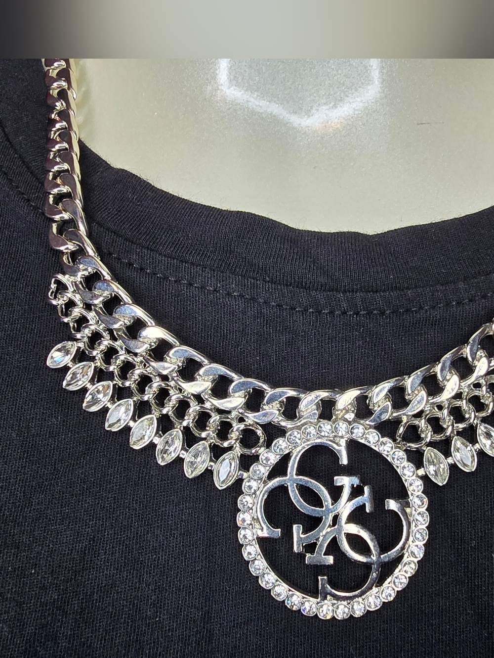 Guess Silver-tone and Crystal Quatro G Statement Necklace